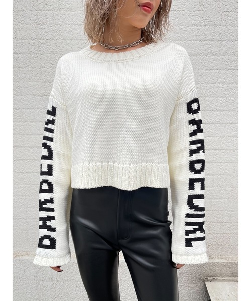 EGOIST(エゴイスト)の「スリーブメッセージニットトップス(ニット/セーター・レディース・ホワイト/ブラック/オレンジ・FREE)」の17枚目の写真