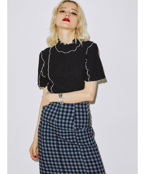 jouetie（ジュエティ）の「ハーフスリーブハイネックメロートップス【しぼしぼ】（Tシャツ/カットソー・レディース・オフホワイト/ブラック/ブルー/グリーン・MEDIUM）」の8枚目の写真