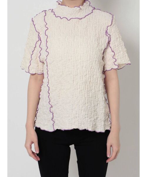 jouetie（ジュエティ）の「ハーフスリーブハイネックメロートップス【しぼしぼ】（Tシャツ/カットソー・レディース・オフホワイト/ブラック/ブルー/グリーン・MEDIUM）」の13枚目の写真