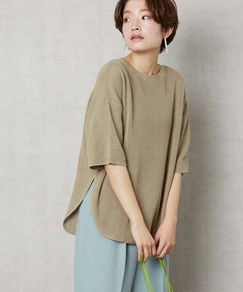 seventen ベーシックショートスリーブニット(ベージュ) 