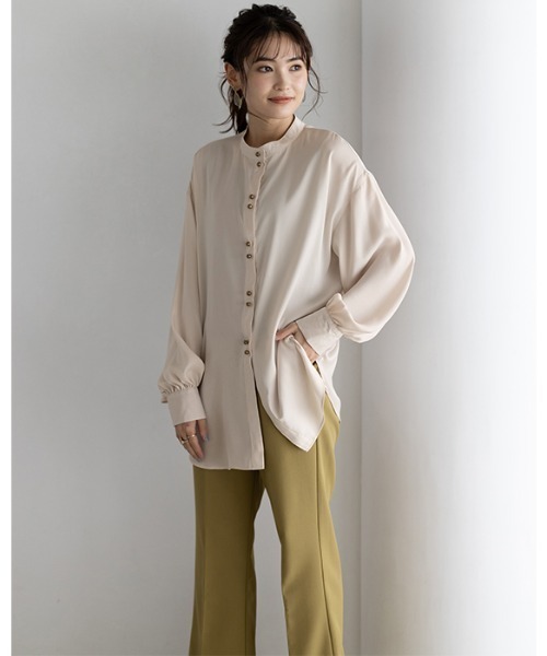 GeeRA(ジーラ)の「バンドカラーダブルボタンチュニックシャツ(シャツ/ブラウス・レディース・グリーン/アイボリー・MEDIUM/LARGE)」の9枚目の写真