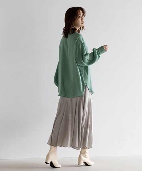 GeeRA(ジーラ)の「バンドカラーダブルボタンチュニックシャツ(シャツ/ブラウス・レディース・グリーン/アイボリー・MEDIUM/LARGE)」の6枚目の写真