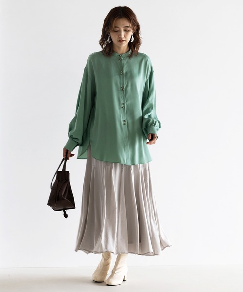 GeeRA(ジーラ)の「バンドカラーダブルボタンチュニックシャツ(シャツ/ブラウス・レディース・グリーン/アイボリー・MEDIUM/LARGE)」の10枚目の写真