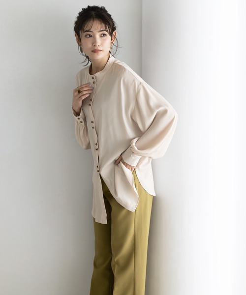 GeeRA(ジーラ)の「バンドカラーダブルボタンチュニックシャツ(シャツ/ブラウス・レディース・グリーン/アイボリー・MEDIUM/LARGE)」の11枚目の写真