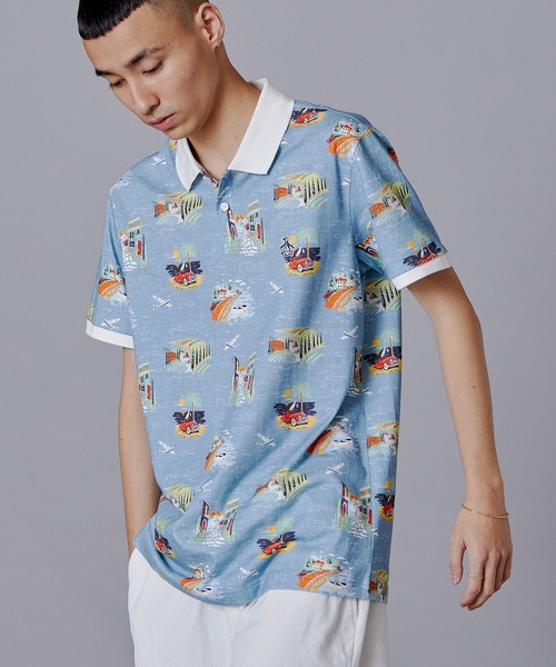 ✨美品マンシングウェア 希少ペンギンアロハ総柄半袖ポロシャツ 映えるゴルフウェア penguin BY MUNSINGWEAR（ペンギン バイ マンシングウェア）の