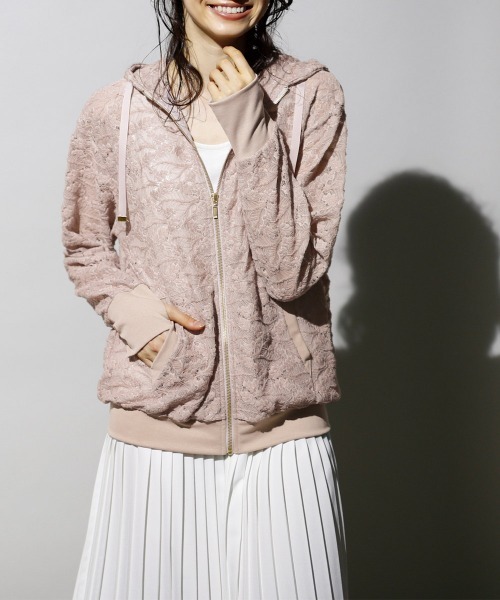 RANAN（ラナン）の「[接触冷感]総レースパーカー（パーカー・レディース・ブラック/スモークピンク・LL/M/L）」の11枚目の写真