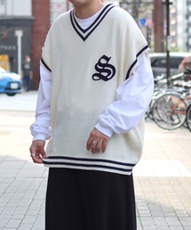 ILL'S | オーバーサイズ サガラ刺繍ワッペン ニットベスト【ILL'S】(ベスト)