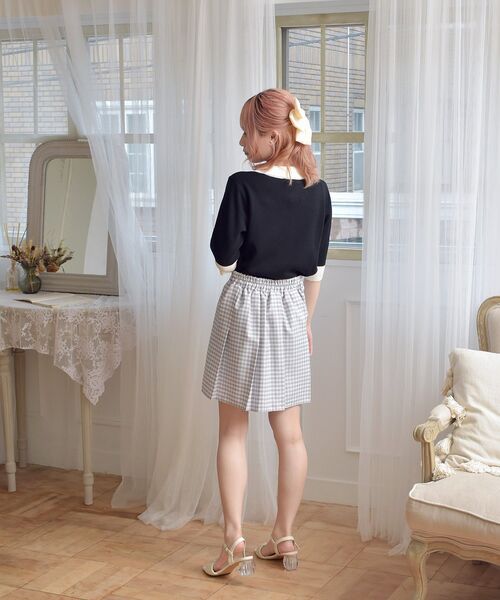 ems excite（エムズエキサイト）の「襟付配色NTカーデ（カーディガン/ボレロ・レディース・ブラック/オフホワイト/ブルー・FREE）」の6枚目の写真