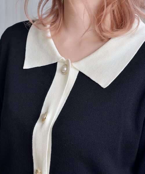 ems excite（エムズエキサイト）の「襟付配色NTカーデ（カーディガン/ボレロ・レディース・ブラック/オフホワイト/ブルー・FREE）」の10枚目の写真