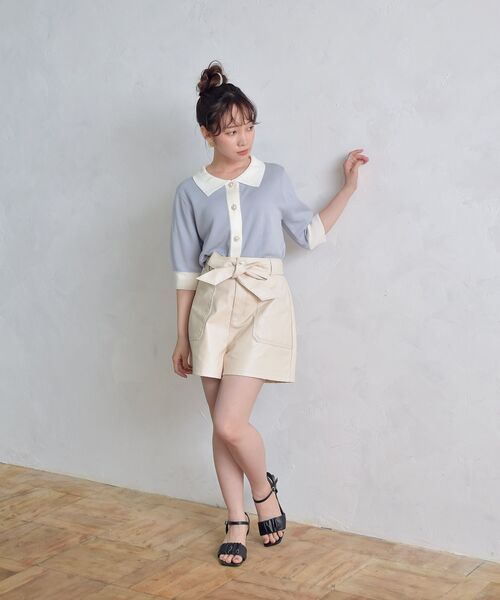 ems excite（エムズエキサイト）の「襟付配色NTカーデ（カーディガン/ボレロ・レディース・ブラック/オフホワイト/ブルー・FREE）」の13枚目の写真