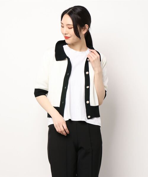 ems excite（エムズエキサイト）の「襟付配色NTカーデ（カーディガン/ボレロ・レディース・ブラック/オフホワイト/ブルー・FREE）」の18枚目の写真