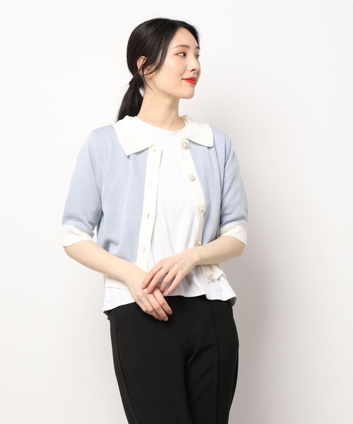 ems excite（エムズエキサイト）の「襟付配色NTカーデ（カーディガン/ボレロ・レディース・ブラック/オフホワイト/ブルー・FREE）」の20枚目の写真