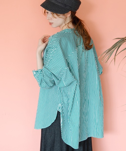 Crisp(クリスプ)の「ストライプオーバーシャツ(シャツ/ブラウス・レディース・ピンク/グリーン・FREE)」の9枚目の写真