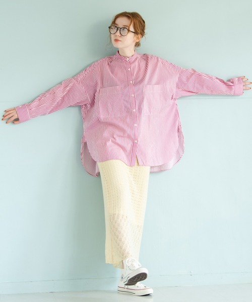 Crisp(クリスプ)の「ストライプオーバーシャツ(シャツ/ブラウス・レディース・ピンク/グリーン・FREE)」の16枚目の写真