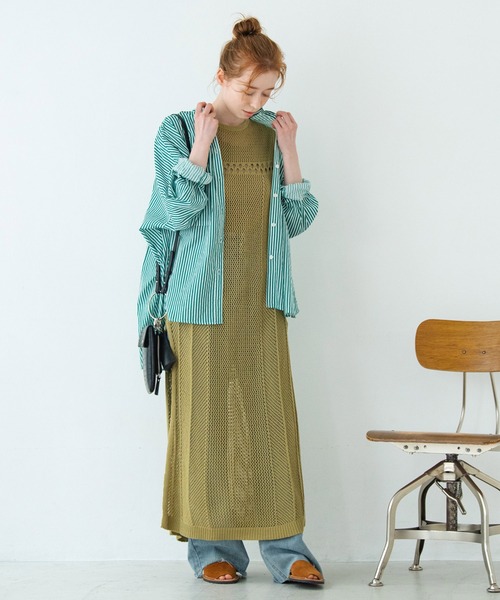 Crisp(クリスプ)の「ストライプオーバーシャツ(シャツ/ブラウス・レディース・ピンク/グリーン・FREE)」の11枚目の写真