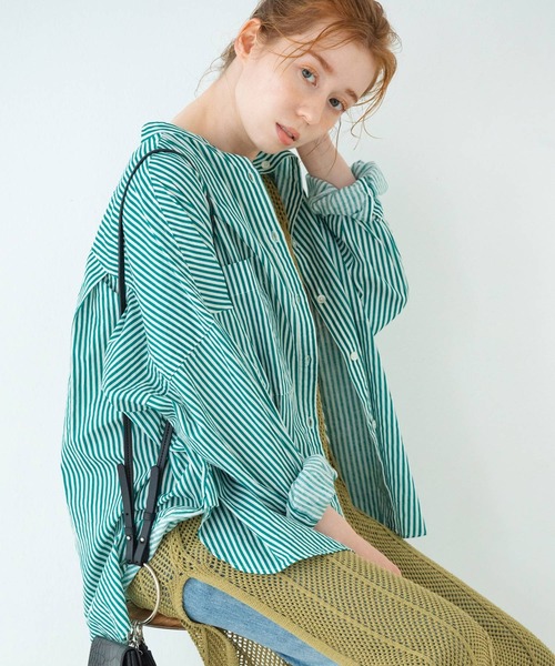 Crisp(クリスプ)の「ストライプオーバーシャツ(シャツ/ブラウス・レディース・ピンク/グリーン・FREE)」の12枚目の写真