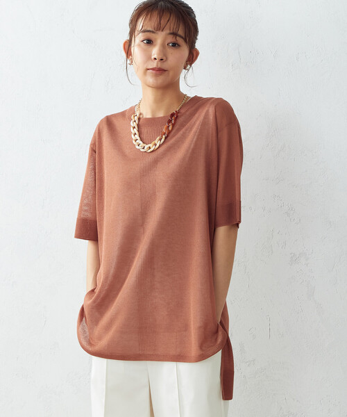 COMME CA ISM（コムサイズム）の「シアー ニットチュニック（ニット/セーター・レディース・ライトグレー/ダークブラウン/オレンジ/モカ・MEDIUM/LARGE）」の4枚目の写真