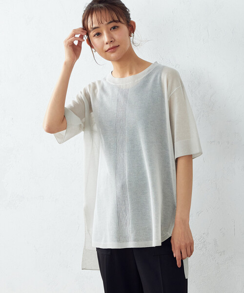 COMME CA ISM（コムサイズム）の「シアー ニットチュニック（ニット/セーター・レディース・ライトグレー/ダークブラウン/オレンジ/モカ・MEDIUM/LARGE）」の2枚目の写真