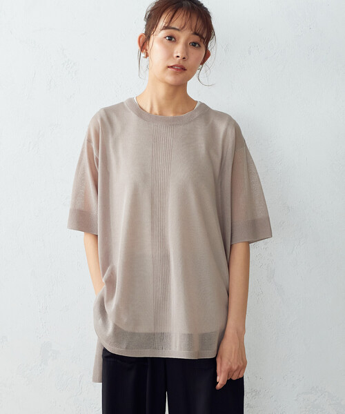 COMME CA ISM（コムサイズム）の「シアー ニットチュニック（ニット/セーター・レディース・ライトグレー/ダークブラウン/オレンジ/モカ・MEDIUM/LARGE）」の3枚目の写真