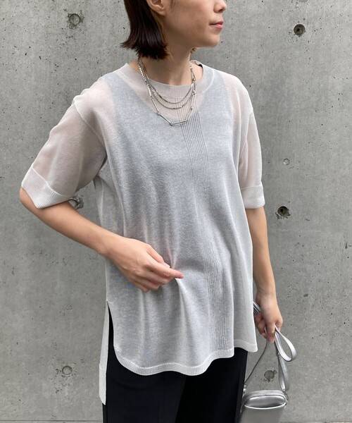 COMME CA ISM（コムサイズム）の「シアー ニットチュニック（ニット/セーター・レディース・ライトグレー/ダークブラウン/オレンジ/モカ・MEDIUM/LARGE）」の8枚目の写真