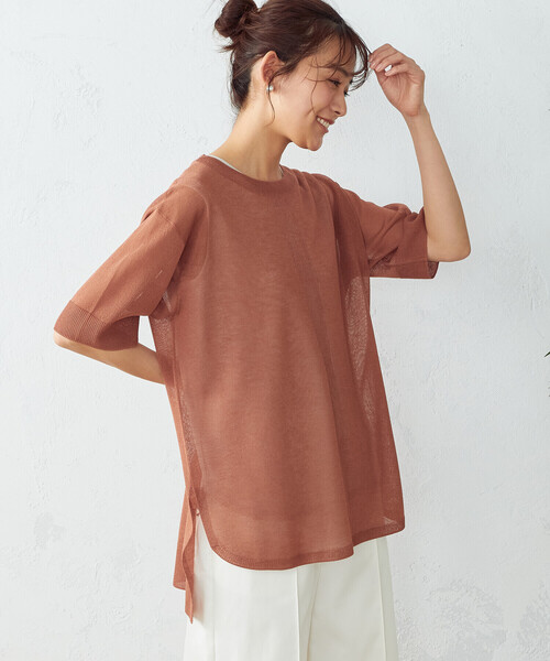 COMME CA ISM（コムサイズム）の「シアー ニットチュニック（ニット/セーター・レディース・ライトグレー/ダークブラウン/オレンジ/モカ・MEDIUM/LARGE）」の12枚目の写真