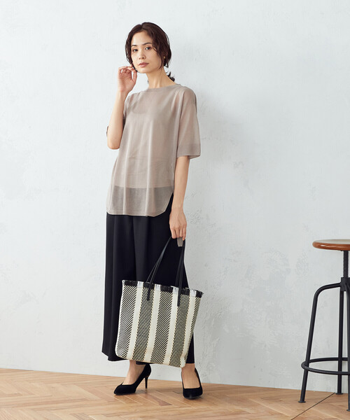 COMME CA ISM（コムサイズム）の「シアー ニットチュニック（ニット/セーター・レディース・ライトグレー/ダークブラウン/オレンジ/モカ・MEDIUM/LARGE）」の6枚目の写真