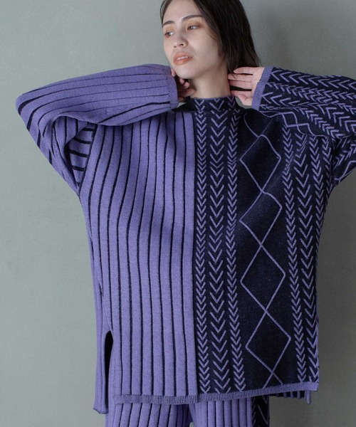 MARECHAL TERRE（マルシャルテル）の「ケーブルニット（ニット/セーター・レディース・パープル/ブルー/ライトグレー/グリーン・MEDIUM）」の4枚目の写真