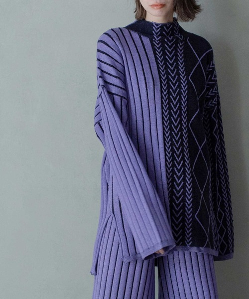 MARECHAL TERRE（マルシャルテル）の「ケーブルニット（ニット/セーター・レディース・パープル/ブルー/ライトグレー/グリーン・MEDIUM）」の5枚目の写真