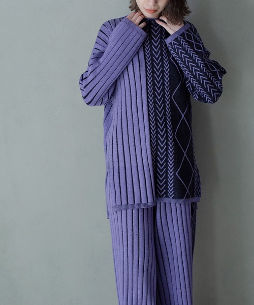 MARECHAL TERRE（マルシャルテル）の「ケーブルニット（ニット/セーター・レディース・パープル/ブルー/ライトグレー/グリーン・MEDIUM）」の9枚目の写真