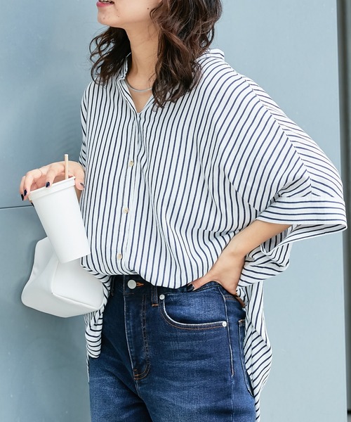 CIAOPANIC TYPY（チャオパニックティピー）の「リネンレーヨンバンドカラードルマンブラウス（シャツ/ブラウス・レディース・ホワイト/ブラック/チャコールグレー/ブルー/ネイビー/ピンク・ONE SIZE）」の5枚目の写真