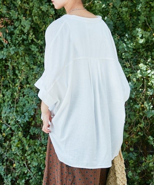 CIAOPANIC TYPY（チャオパニックティピー）の「リネンレーヨンバンドカラードルマンブラウス（シャツ/ブラウス・レディース・ホワイト/ブラック/チャコールグレー/ブルー/ネイビー/ピンク・ONE SIZE）」の15枚目の写真