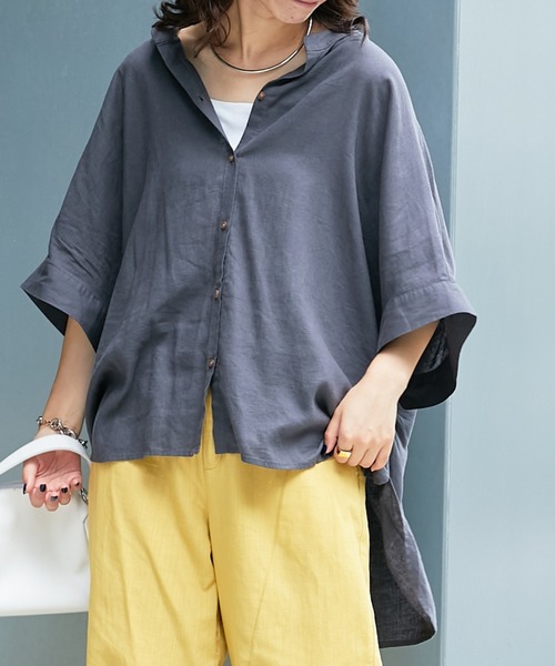 CIAOPANIC TYPY（チャオパニックティピー）の「リネンレーヨンバンドカラードルマンブラウス（シャツ/ブラウス・レディース・ホワイト/ブラック/チャコールグレー/ブルー/ネイビー/ピンク・ONE SIZE）」の9枚目の写真