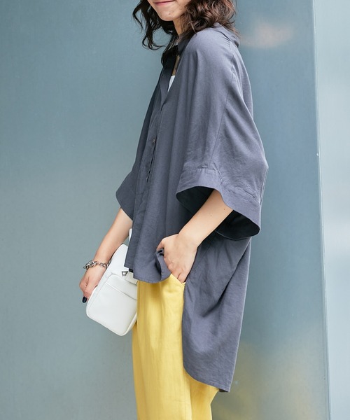 CIAOPANIC TYPY（チャオパニックティピー）の「リネンレーヨンバンドカラードルマンブラウス（シャツ/ブラウス・レディース・ホワイト/ブラック/チャコールグレー/ブルー/ネイビー/ピンク・ONE SIZE）」の17枚目の写真