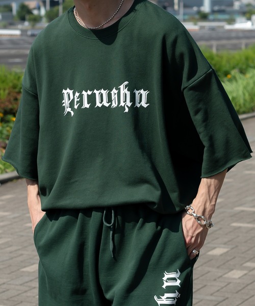 Perushu(ペルーシュ)の「サマー裏毛Tシャツ(セットアップで着用可)(Tシャツ/カットソー・メンズ・ライトグレー/ブラック/グリーン・MEDIUM/LARGE)」の3枚目の写真