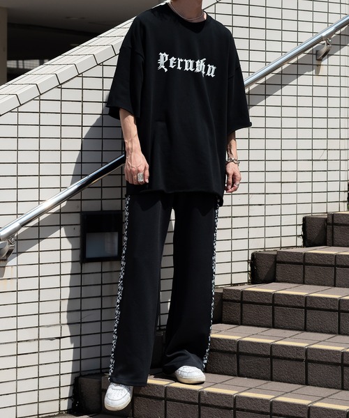 Perushu(ペルーシュ)の「サマー裏毛Tシャツ(セットアップで着用可)(Tシャツ/カットソー・メンズ・ライトグレー/ブラック/グリーン・MEDIUM/LARGE)」の4枚目の写真