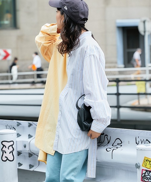 etsinta（エシンタ）の「【etsinta/エシンタ】リメイクオーバーシャツ（シャツ/ブラウス・レディース・ネイビー/ピンク/ブラウン/グリーン/パープル・ONE SIZE）」の7枚目の写真