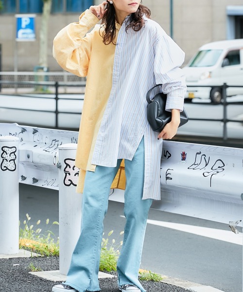 etsinta（エシンタ）の「【etsinta/エシンタ】リメイクオーバーシャツ（シャツ/ブラウス・レディース・ネイビー/ピンク/ブラウン/グリーン/パープル・ONE SIZE）」の10枚目の写真