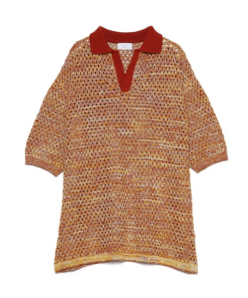 UNDECORATED(アンデコレイテッド)の「UNDECORATED アンデコレイテッド / Cotton Melange Knit Skipper Top コットンメランジ オーバーサイズニットスキッパー ニットポロ / UDS23801(ポロシャツ・メンズ・レッド/ブルー・1/3)」の2枚目の写真