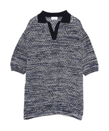 UNDECORATED | UNDECORATED アンデコレイテッド / Cotton Melange Knit Skipper Top コットンメランジ オーバーサイズニットスキッパー ニットポロ / UDS23801(ポロシャツ)