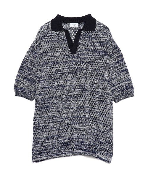 UNDECORATED(アンデコレイテッド)の「UNDECORATED アンデコレイテッド / Cotton Melange Knit Skipper Top コットンメランジ オーバーサイズニットスキッパー ニットポロ / UDS23801(ポロシャツ・メンズ・レッド/ブルー・1/3)」の1枚目の写真