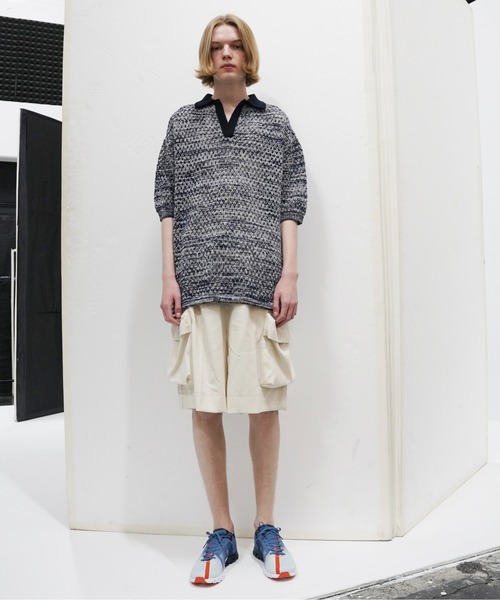 UNDECORATED(アンデコレイテッド)の「UNDECORATED アンデコレイテッド / Cotton Melange Knit Skipper Top コットンメランジ オーバーサイズニットスキッパー ニットポロ / UDS23801(ポロシャツ・メンズ・レッド/ブルー・1/3)」の3枚目の写真