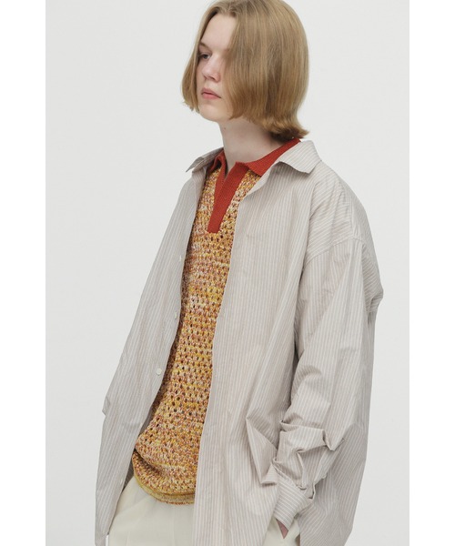 UNDECORATED(アンデコレイテッド)の「UNDECORATED アンデコレイテッド / Cotton Melange Knit Skipper Top コットンメランジ オーバーサイズニットスキッパー ニットポロ / UDS23801(ポロシャツ・メンズ・レッド/ブルー・1/3)」の7枚目の写真