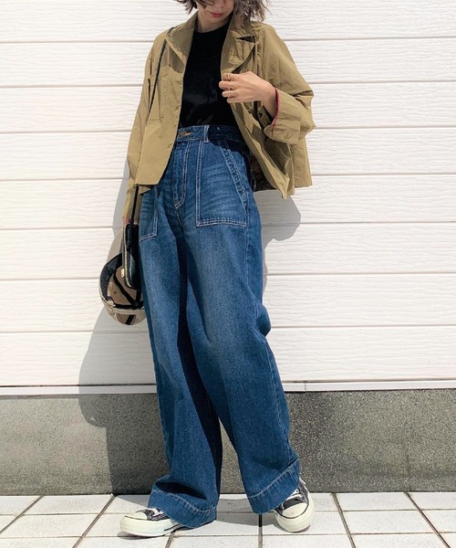 Q（キュー）の「ショートテーラーシャツブルゾン（ブルゾン・レディース・ベージュ/オリーブ・MEDIUM）」の14枚目の写真