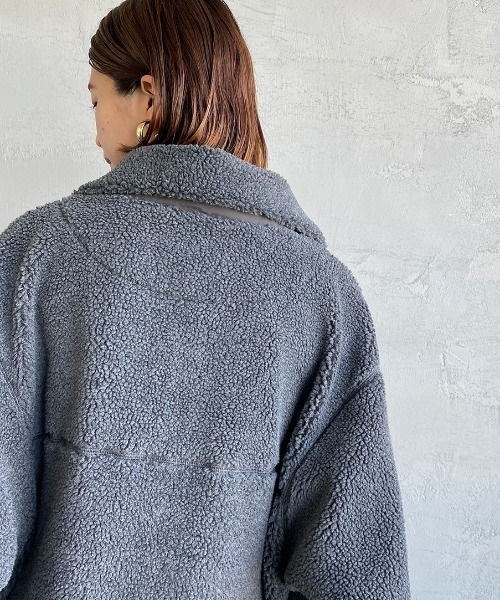 UNIVERSAL OVERALL（ユニバーサルオーバーオール）の「[UNIVERSAL OVERALL/ユニバーサルオーバーオール] 別注 ハーフジップボアブルゾン（ブルゾン・レディース・グレー/アイボリー/ライトブラウン・F）」の5枚目の写真