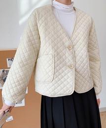 キルティングノーカラージャケット