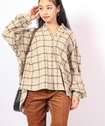naturalistic コットン起毛チェック柄前開きブラウス