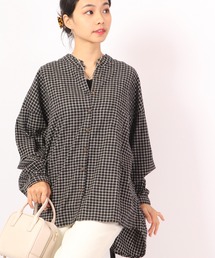 naturalistic コットン起毛チェック柄前開きブラウス