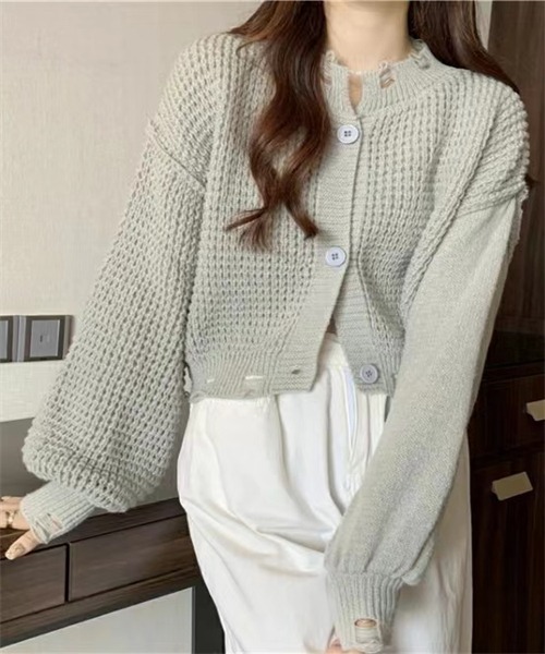 FREE STYLISTS(フリー スタイリスト)の「ダメージ加工ニットカーディガン(カーディガン/ボレロ・レディース・ブラック/グレー/ホワイト/ベージュ・FREE)」の17枚目の写真