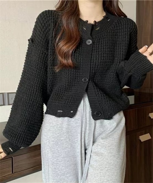 FREE STYLISTS(フリー スタイリスト)の「ダメージ加工ニットカーディガン(カーディガン/ボレロ・レディース・ブラック/グレー/ホワイト/ベージュ・FREE)」の8枚目の写真