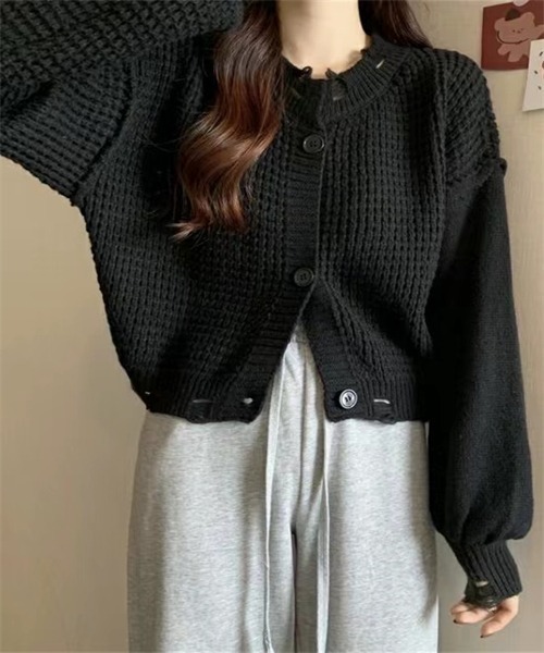 FREE STYLISTS(フリー スタイリスト)の「ダメージ加工ニットカーディガン(カーディガン/ボレロ・レディース・ブラック/グレー/ホワイト/ベージュ・FREE)」の10枚目の写真